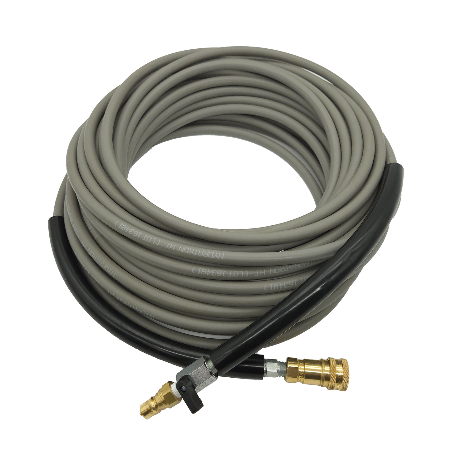 High Pressure Hose - 100' Grey With Shutoff And Fittings