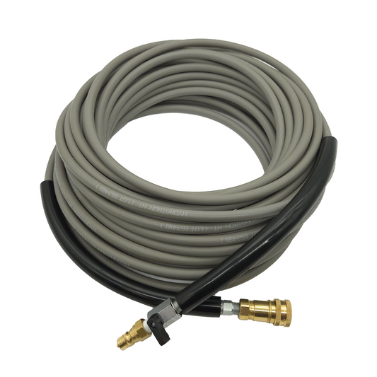 High Pressure Hose - 100' Grey With Shutoff And Fittings