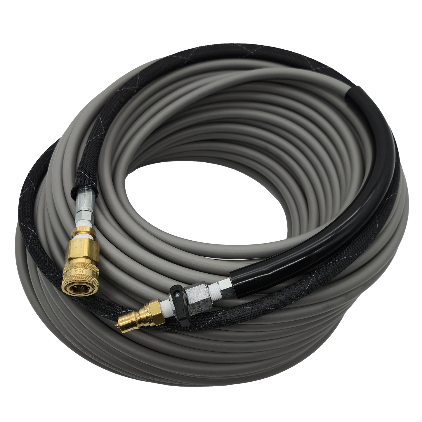 High Pressure Hose - 200' Grey With Shutoff and Fittings