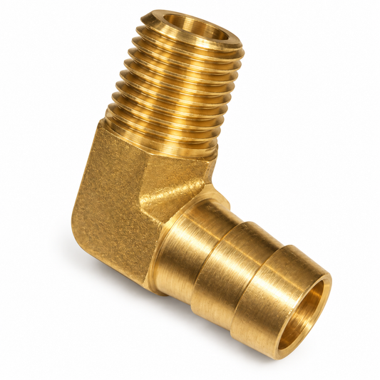 Brass Elbow for Butler System Tank Sight Tube Gauges – 1/2" Barb × 1/4" MNPT
